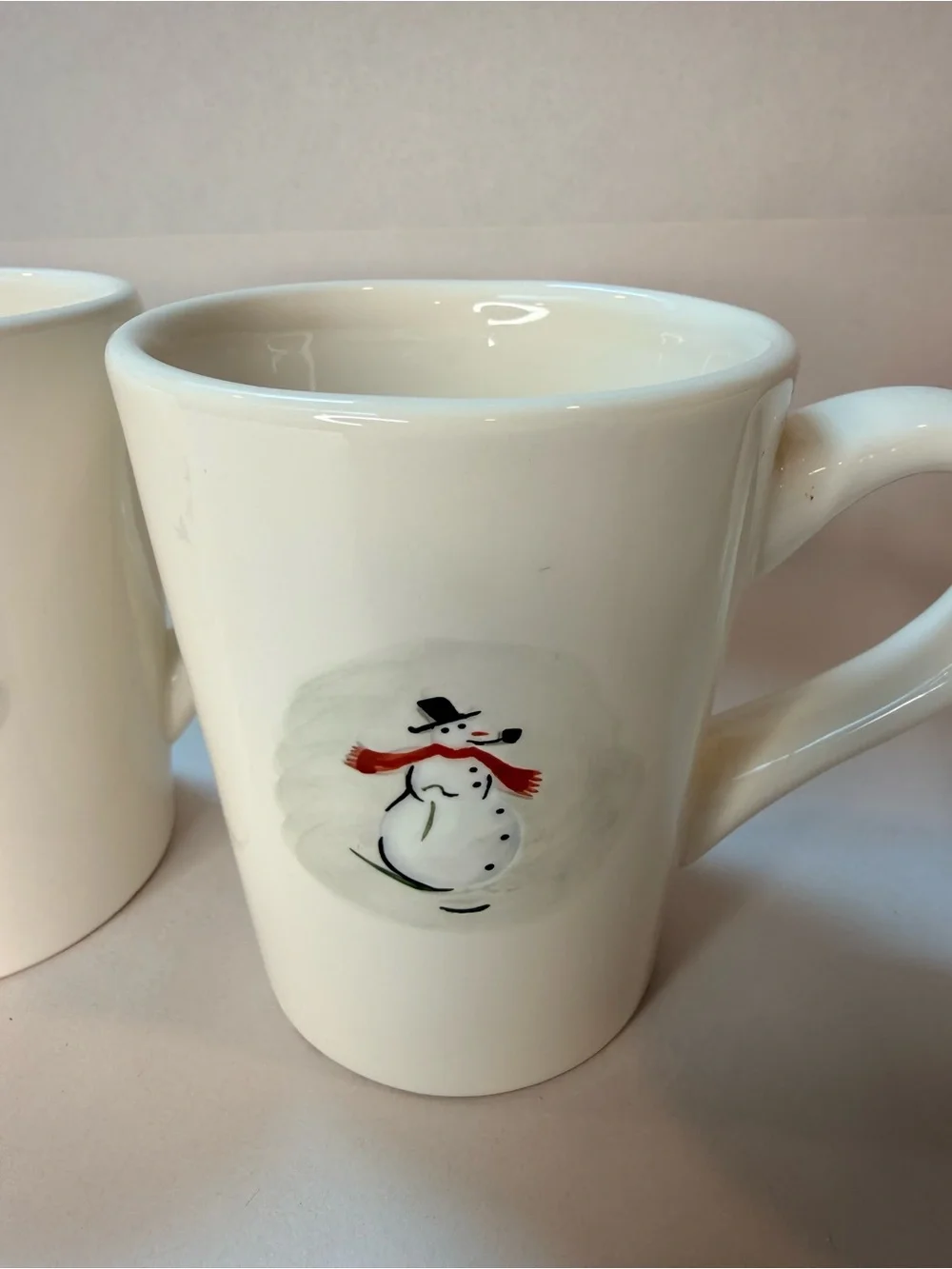 Williams Sonoma Snowman Mugs Set of 6 White Ceramic Holiday Winter Box Vintage